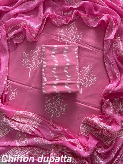 Cotton Suit Set with Chiffon Dupatta