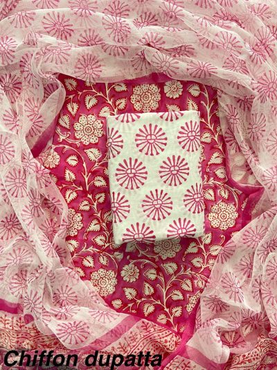 Cotton Suit Set with Chiffon Dupatta