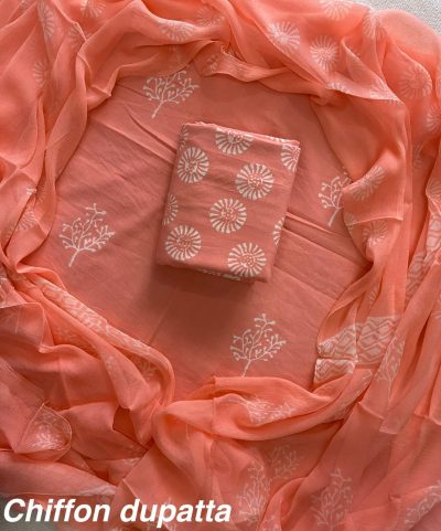 Cotton Suit Set with Chiffon Dupatta